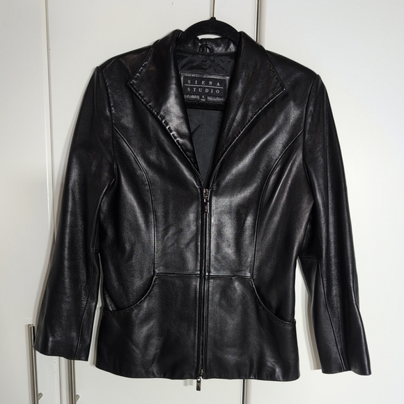 Siena Studio Black Leather Jacket Fitted Sleek Design - Picture 1 of 12
